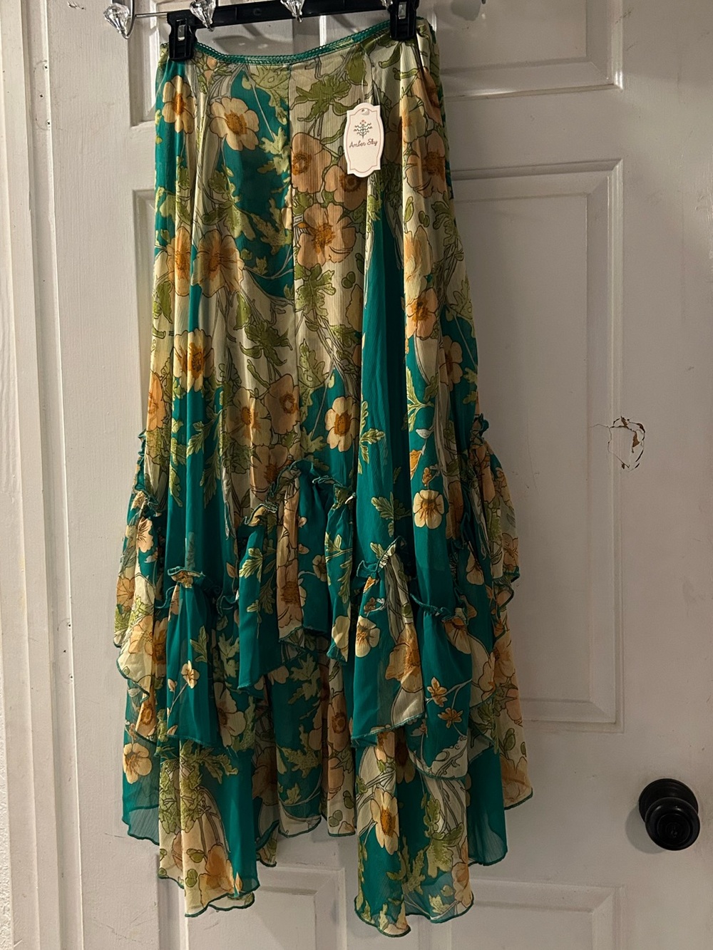 Bohemian Teal Floral High-Low Skirt - Women